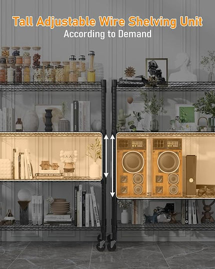 Himimi 18" D×36" W×72" H Storage Shelves with Wheels Metal Wire Shelving Unit 4 Tier Adjustable Shelving Heavy Duty Garage Shelf Organizer Rack Loads 1600LBS，Black