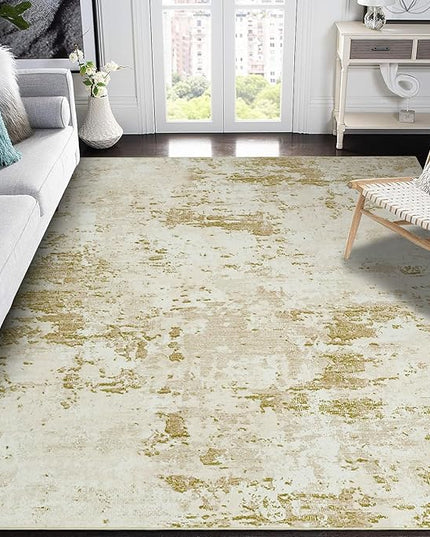 Modern Abstract Area Rug 3x5 Non Slip Non Shedding Rug Low Pile Stain Resistant for Bedroom Living Room,Golden Grey