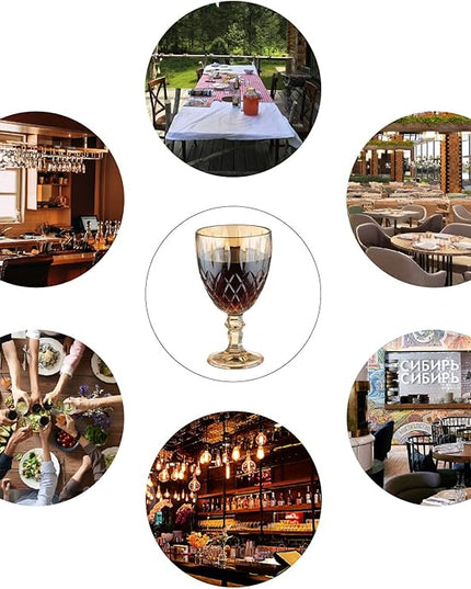 24 Pcs Vintage Wine Glasses, 11 Ounces Colored Glass Water Goblets, Colorful Unique Embossed Pattern High Clear Stemmed Glassware Wedding Party Bar Glass Drinking Cups Amber Fancy Glasses Set of 24