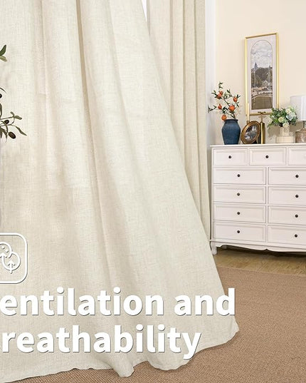 BGment 30 Inch Short Curtains for Small Window, Light Filtering Linen Burlap Textured Window Treatments Grommet Sheer Drapes for Kitchen Cafe, 2 Panels, Natural, 42 X 30 Inch