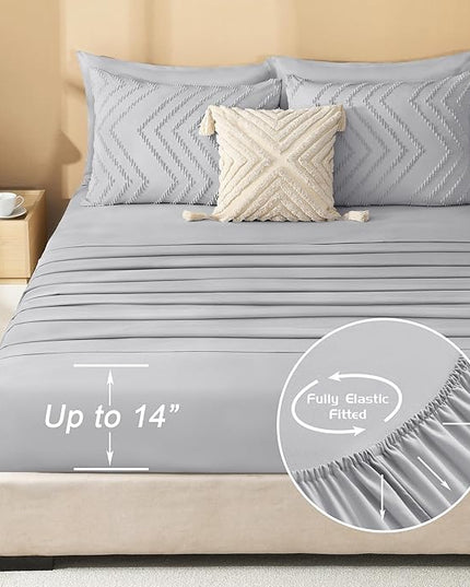 Litanika Light Grey King Size Comforter Set with Sheets - 7 Pieces Bed in a Bag King Boho Tufted Complete Bedding Sets with Comforter, Sheets, Pillowcases & Shams