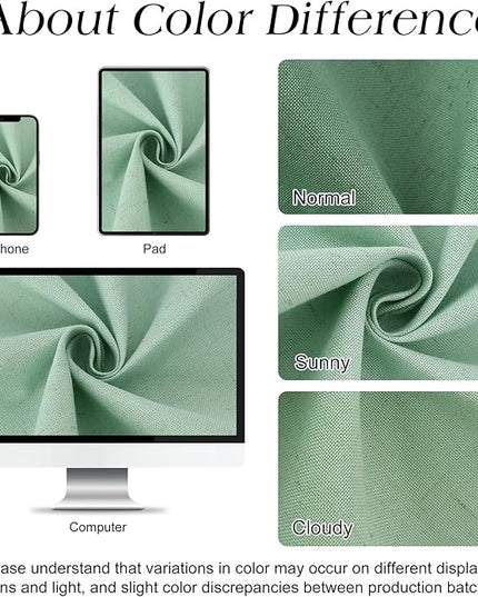 Naturoom Aqua Green 60 Inch Shower Curtain - Stall Narrow Half Linen Ultra Thick Fabric Shower Curtain Set with Hooks, Boho Farmhouse Rustic RV Camper Bath Curtains for Bathroom, 60x72