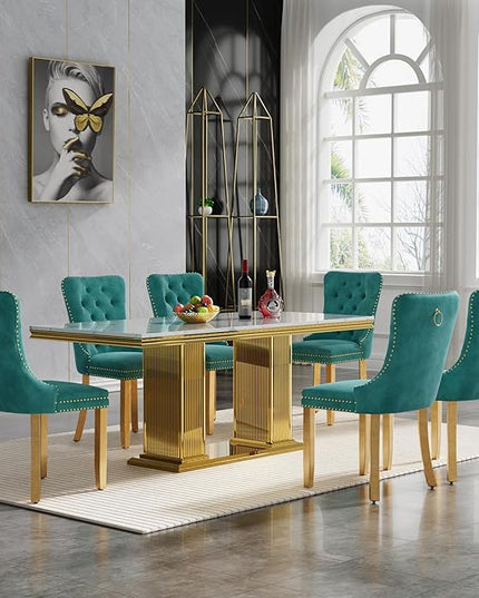 HomVent 68.11'' Faux Marble Dining Table Set for 6, Modern Rectangle Kitchen Table Set with Faux Marble Table Top & Stainless Steel Base