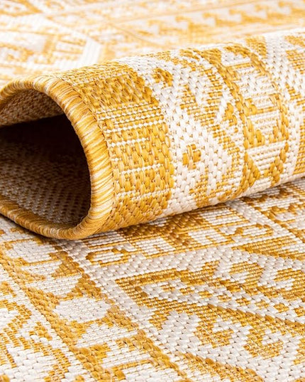 Rugs.com Outdoor Aztec Collection Rug – 7' x 10' Yellow Flatweave Rug Perfect for Living Rooms, Large Dining Rooms, Open Floorplans