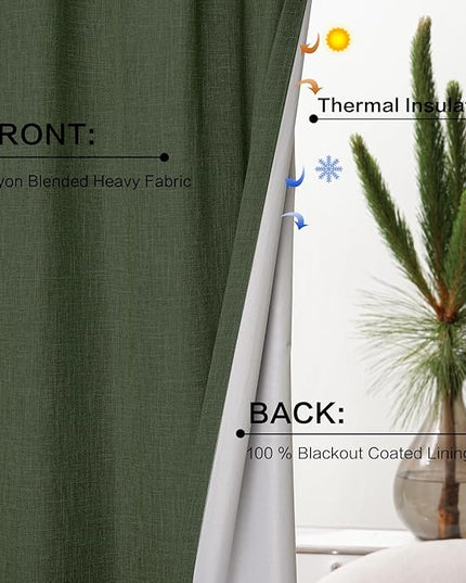 YZ HOME 90 Inch Pinch Pleated Linen Full Blackout Curtains 2 Pages for Living Room Olive Green Thick 100% Room Darkening Curtains Pinch Pleat Double Layer Drapes Drapes for Dining Bedroom