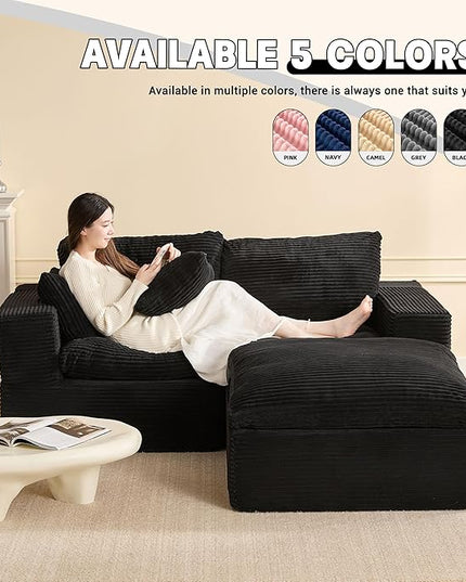 74.8” Cloud Couch, Modular Loveseat Sofa, Convertible Sofas Bed, Deep Seat Sofa, Cozy Sofa for Living Room, Office and Bedroom, L Shaped Cozy Sofa Furniture Set, Corduroy, Black