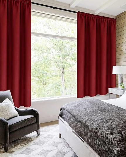 DWCN Blackout Curtains for Living Room Thermal Insulated, Energy Saving & Noise Reducing Bedroom Curtains, Amaranth Red, W 70x L 63 Inch, Set of 2 Rod Pocket Curtain Panels