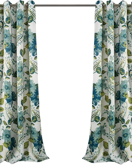 Lush Decor Floral Paisley Light Filtering Window Curtain Panel Pair, 52"W x 108"L, Blue