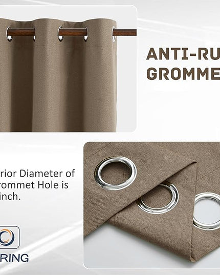 100% Blackout Linen Textured Curtains 95 Inch Length 2 Panels Set for Living Room, Bedroom, Light Weight Curtains with Grommets Top, Full Blackout Curtains Privacy Protection, Brown, 52" W x 95" L