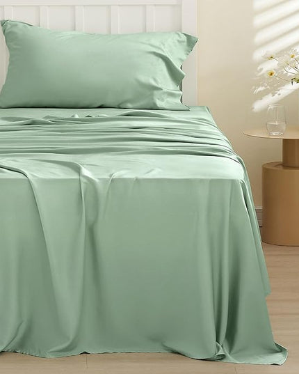 Bedsure Cooling Sheets Twin, Rayon Derived from Bamboo, Breathable & Soft Twin Sheets Set, Deep Pocket Up to 16 Inches, Hotel Luxury Silky Bedding for Hot Sleepers, Sage Green