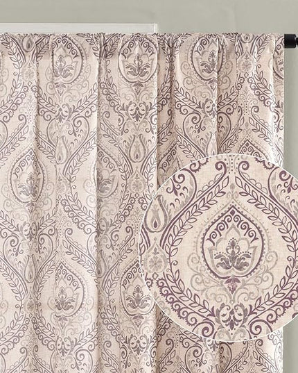 jinchan Linen Blend Curtains for Living Room, Damask Medallion Pattern Curtains 63 Inch Length 2 Panels Set for Bedroom, Light Filtering Drapes, Vintage Print Window Treatments, Back Tab Purple