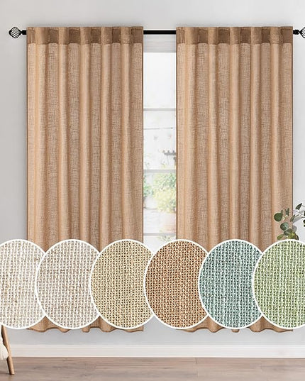 MIULEE Brown Linen Curtains 72 Inch Length 2 Panels for Bedroom Living Room, Soft Thick Linen Textured Window Drapes Semi Sheer Light Filtering Back Tab Rod Pocket Burlap Look Decor, W37xL72