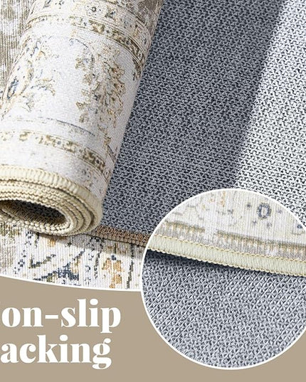jinchan Fiora Hallway Runner Rug 3x7 Machine Washable Runner Rug Taupe Vintage Floral Design Non-Slip Low Pile Ultra-Thin for Kitchen Laundry Room Bedroom Farmhouse (3‘x7', Taupe)