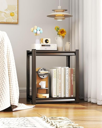 2-Tier Storage Shelves,1200 Lbs Metal Shelving Unit, Double-Layer Columns, Adjustable Reinforcing Shelves for Coffee Table in Living Room, Bedroom, Kitchen，Office(16''W*10''D*22''H)