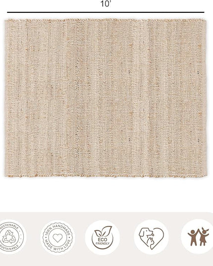 REDEARTH · Jute Cotton Area Rug - 8'x10' Rectangular Rug, Sustainable Handwoven, Non-Shedding, Soft & Durable – Reversible, Neutral Tones for Home Décor in Living Room, Dining Room, Bedroom