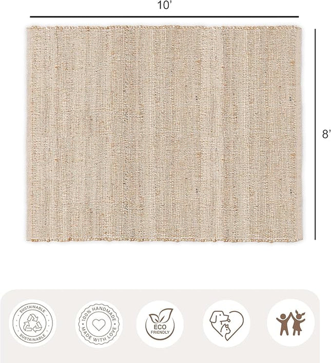 REDEARTH · Jute Cotton Area Rug - 8'x10' Rectangular Rug, Sustainable Handwoven, Non-Shedding, Soft & Durable – Reversible, Neutral Tones for Home Décor in Living Room, Dining Room, Bedroom