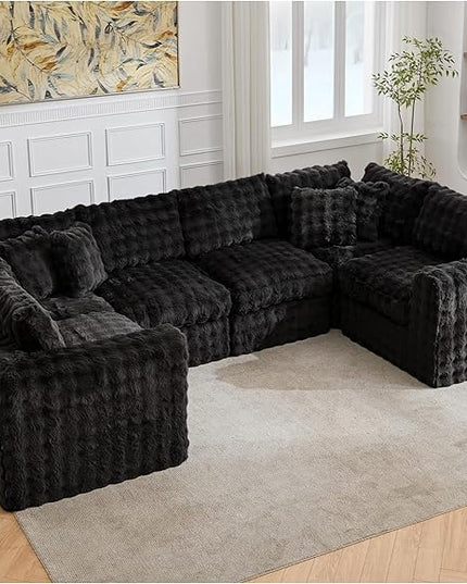 TYBOATLE 135’’ Boneless Slow-Rebound Memory Foam Couch, Cloud Sectional Couches for Living Room w/Upgraded Fabric, Deep Seat Comfy Fluffy U Shaped Modular Sectional Sofa w/Chaise
