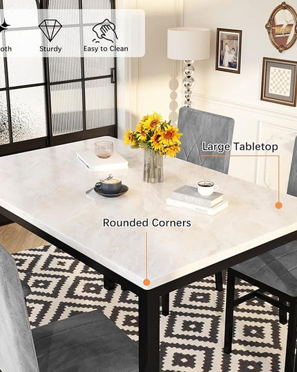 Hooseng Dining Table Set for 4 Faux Marble Kitchen Table and Chairs Set of 4,5 Piece with Velvet Upholstered Dinner Chairs for Compact Dining Room,Small Space,Grey