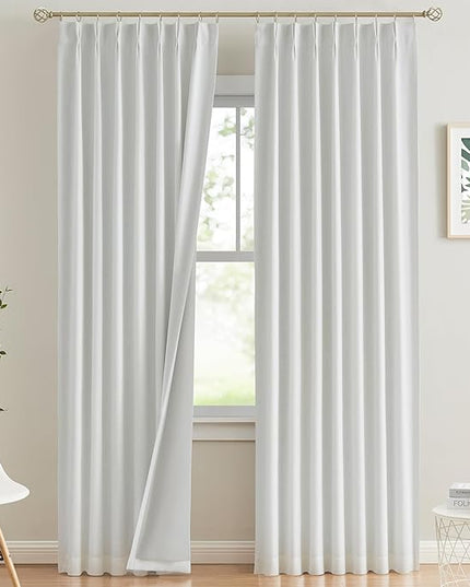 Vision Home White Pinch Pleated Full Blackout Curtains Thermal Insulated Window Curtains 102 inch for Living Room Bedroom Room Darkening Pinch Pleat Drapes with Hooks Back Tab 2 Panel 102" Lx40 W