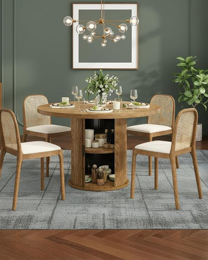 Farini 43" Round Dining Table for 4-6 with Storage Space,Modern Kitchen Room Table with Wood Top & Sturdy Metal Base,Walnut