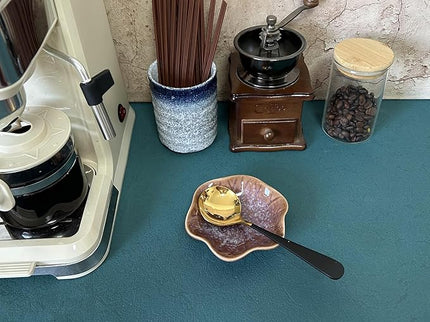 Coffee Spoon Rest for Coffee Bar Accessories, Small Spoon Rest for Coffee Station, Flower Ceramic Tea Spoon Holder for Teaspoon Rest for Tea Spoon, 1 PC (Retro, Purple)