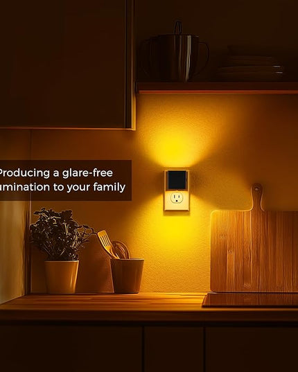 L LOHAS LED Night Light,Night Lights Plug into Wall,[2-Pack] Dimmable Night Light with Light Sensor,1800K Amber Light,Modern Nightlight for Bathroom Hallway Kitchen