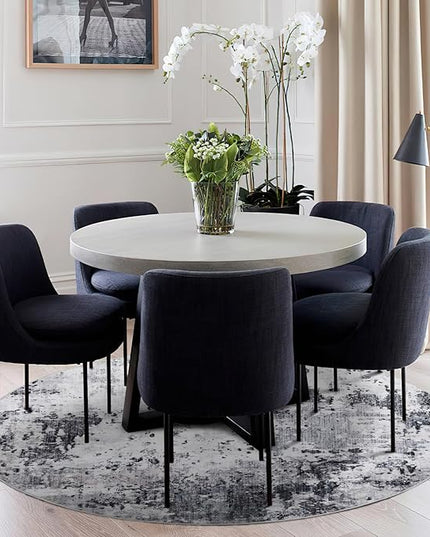 Modern Abstract 4x4 Round Area Rug Non Slip Non Shedding Rug Low Pile Stain Resistant for Bedroom Living Room Office Dining Room,Grey