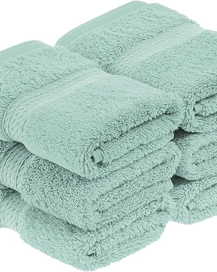 Superior Egyptian Cotton Pile Face Towel/Washcloth Set of 6, Ultra Soft Luxury Towels, Thick Plush Essentials, Absorbent Heavyweight, Guest Bath, Hotel, Spa, Home Bathroom, Shower Basics, Sea Foam