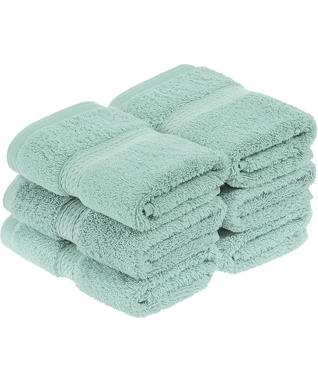Superior Egyptian Cotton Pile Face Towel/Washcloth Set of 6, Ultra Soft Luxury Towels, Thick Plush Essentials, Absorbent Heavyweight, Guest Bath, Hotel, Spa, Home Bathroom, Shower Basics, Sea Foam