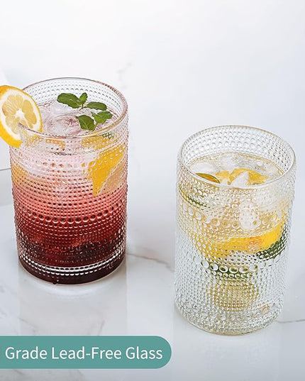 Hobnail Drinking Glasses Set of 6, 16 Oz Vintage Embossed Glass Cup Water Glasses Kitchen Glassware for Cocktails, Beer, Juice, Whiskey