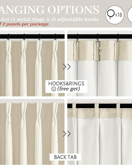 Light Beige Natural Linen Blackout Curtains 90 Inches Long 2 Panels Set for Patio Sliding Door, Modern Pinch Pleat Double Layer Sun Block Window Drapes for Office 40 x 90 Inch Cream Decorative Curtain