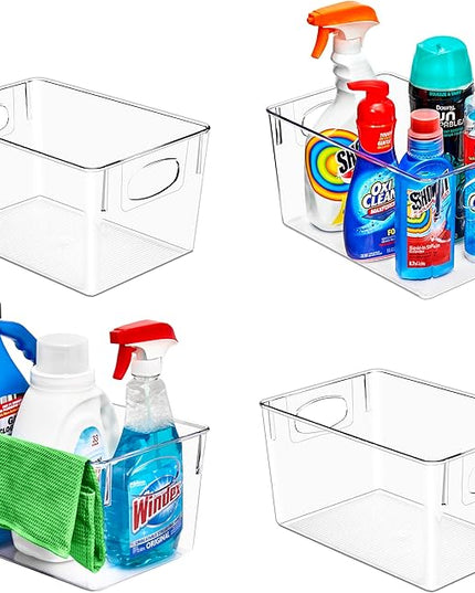 Sorbus 4 Pack Large Clear Plastic Storage Bins, Clear Organizer Bins with Handle for Kitchen, Pantry, Cabinet, Refrigerator, Craft, Toys, Clothes, Closet, Under Sink, Bathroom Organizers and Storage