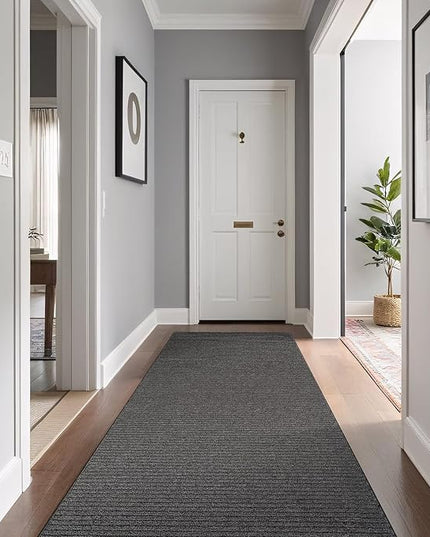 Beverly Rug Non-Slip Modern Runner Rug 2x10 Solid Traditional Rubber Backing Machine Washable Soft Thin Indoor Area Rugs for Living Room Stain Resistant Non Shedding Casual Carpet (2 x 10 Gray)