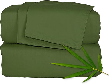 Pure Bamboo Full Sheets, Genuine 100% Organic Viscose Derived from Bamboo Bed Sheet Set, Luxuriously Soft & Cooling, Double Stitching, 2 Year Quality Promise (Full, Pesto)