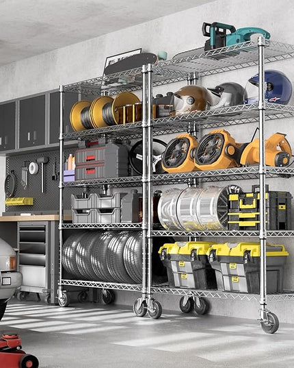 5-Shelf Storage Shelves,Wire Shelving Heavy Duty Metal Storage Shelving Unit Adjustable Garage Shelving Rack Pantry Kitchen (Chrome, 5 Tier,17.7" D x 47.2" W x 76.7" H)