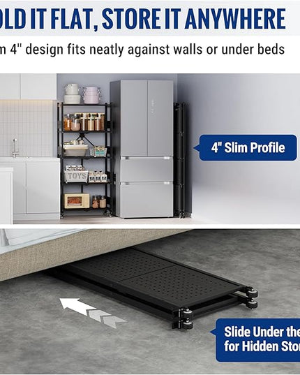 WORKPRO 5-Tier Folding Shelf, No-Assembly Metal Storage Rack with Wheels, 750 lbs Capacity (with Leveling Feet), Collapsible Shelving Unit for Kitchen, Pantry, Bathroom & Closet Organization
