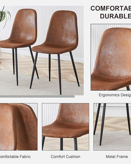 Dining Table Set for 6, Modern 55'' Dark Wood Dining Table and Fabric Dining Chairs Set of 6,Table and Chairs Set of 6,Ideal for Kitchen Dining Room