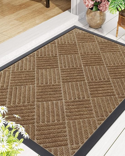 Smiry Front Door Mat Outside Entrance, Heavy Duty Outdoor Indoor Mat, Natural Rubber Doormat, Non Slip, Trap Dirt and Moisture, Easy Clean, Low Profile Patio Porch Entryway Mat, 59x23, Coffee