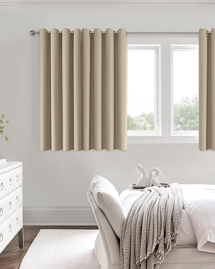 ChrisDowa 100% Blackout Tan Solid Curtains 45 Inches Long 2 Panels for Bedroom Living Room,Farmhouse Room Darkening Thermal Insulated Soundproof Grommet Top Window Treatment Drapes,52x45