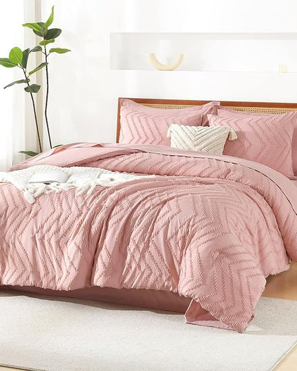 Litanika Blush Pink California King Size Comforter Set with Sheets - 7 Pieces Bed in a Bag California King Boho Tufted Complete Bedding Sets with Comforter, Sheets, Pillowcases & Shams
