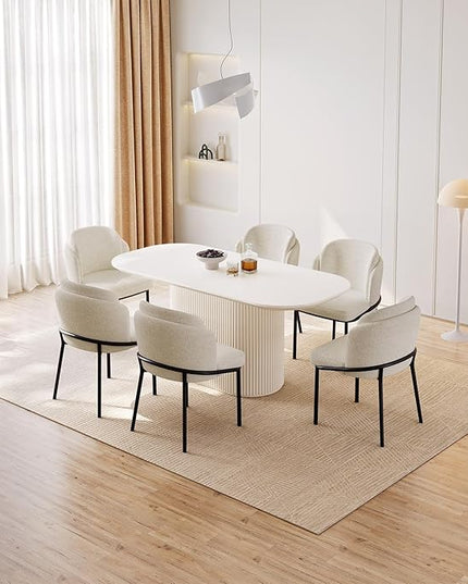 Guyii 7-Piece Oval Dining Table Set, 62.99" Modern Kitchen Table with 6 Chairs, Indoor Rectangular Dining Room Table for Kitchen, Living Room, Cream White