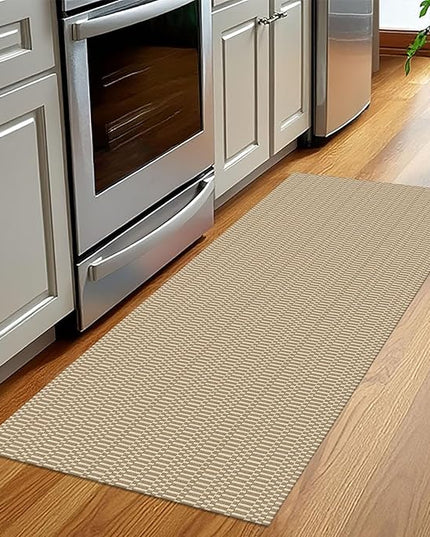 KOZYFLY Washable Runner Rug 2x5 Ft Runners for Hallways Rubber Backed Throw Rug, Braided Cotton Entryway Runner Indoor, Carpet Runners for Hallway Kitchen Entryway Bedroom, Sand/Ivory