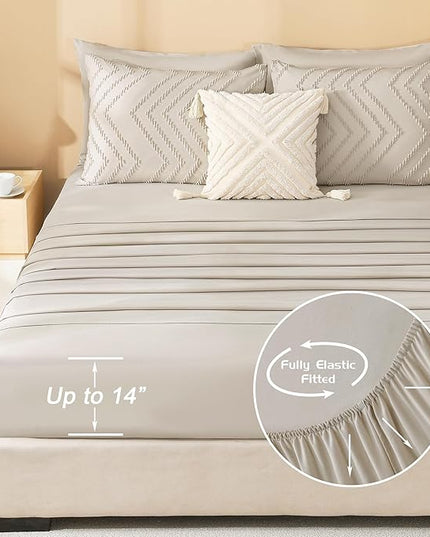 Litanika Comforter Full Size Set with Sheets Beige - 7 Pieces Bed in a Bag Full Chevron Tufted Complete Bedding Sets with Comforter, Sheets, Pillowcases & Shams