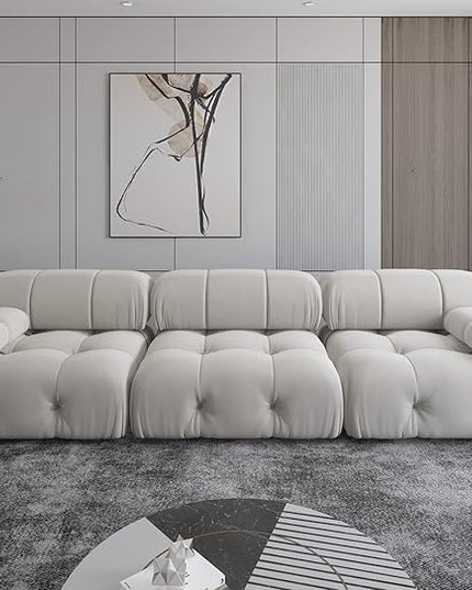 JACH 104" Convertible Modular Sectional Sofa, Minimalist Mid-Century Velvet Sofas Couches, Luxury Modern 3-Seat Wide Couch Sectional for Living Room Bedroom Office Apartment (Beige)