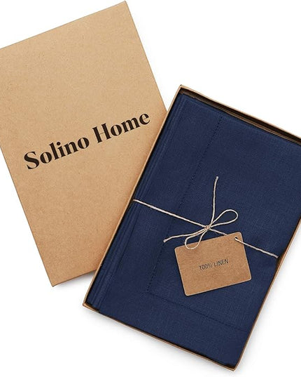 Solino Home Navy Blue Linen Napkins Set of 4-100% Pure Linen Hemstitch Dinner Napkins 20 x 20 Inch for Christmas, Holiday, Winter, New Year - Classic Hemstitch