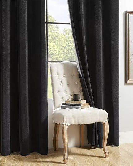 Joydeco Black Velvet Curtains 120 inch Length 2 Panels, Luxury Blackout Rod Pocket Thermal Insulated Window Curtains, Super Soft Room Darkening Drapes for Living Dining Room Bedroom,W62 x L120 inches