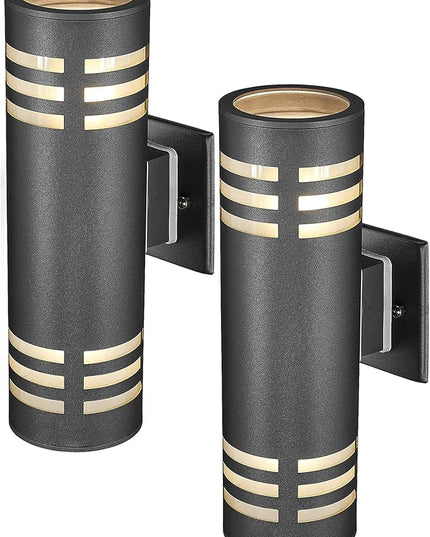 TENGXIN Outdoor Exterior Wall Light,Up and Down Cylinder Modern Porch Light,Stainless Steel 304 and Toughened Glass,Black Finished,E27,UL Listed