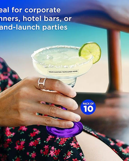 DISCOUNT PROMOS 10 Margarita Glasses Set, 9 oz. - Personalized Text, Logo - Classic, Smooth, Barware, Glassware - Purple