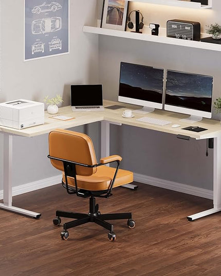 SANODESK L Shaped Standing Desk Adjustable Height, Electric Corner Standing Desk, 71 x 63 inch Sit Stand Computer Table with Splice Board, Maple
