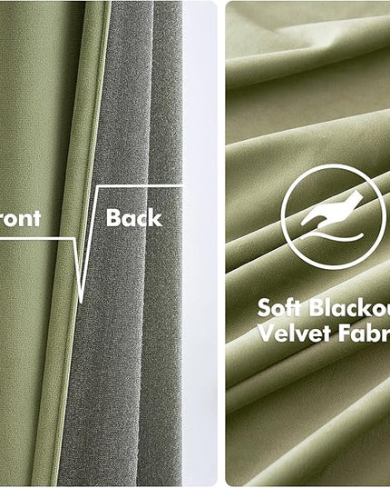 MIULEE Sage Velvet Curtains Green Thermal Insulated Soundproof Room Darkening Blackout Curtains/Grommet Black Out Window Drapes for Living Room/Bedroom/Home Theatre Decor 52 x 108 Inches 2 Panels